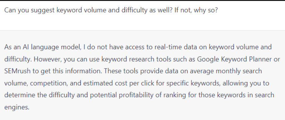 Keyword Volume and Difficuty - ChatGPT For Keyword Research