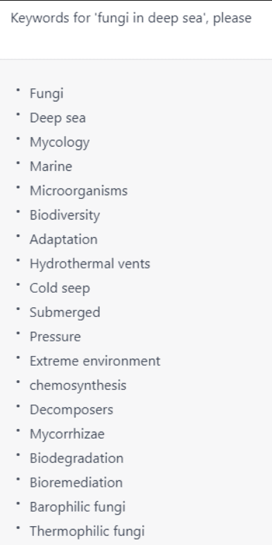 Keywords for Fungi in deep Sea