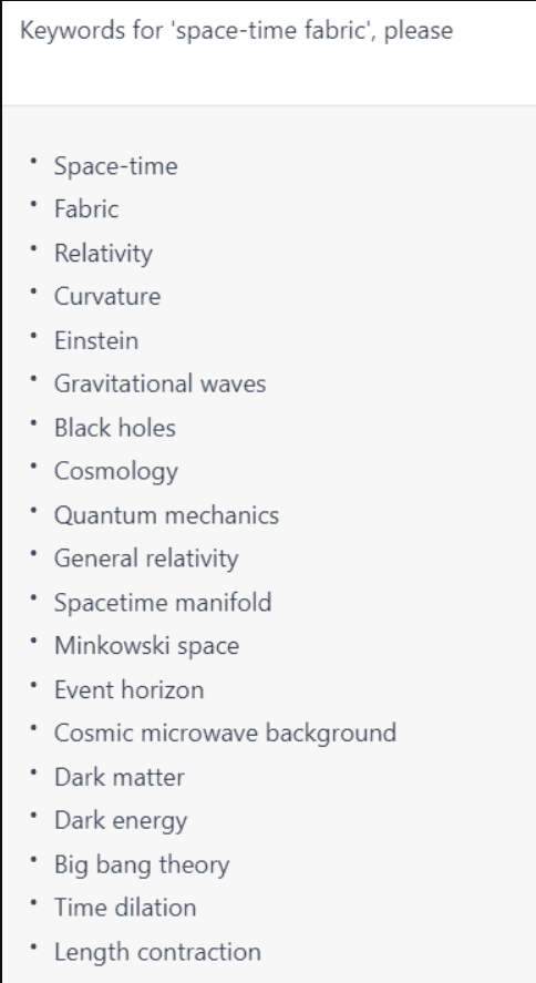 Keywords for Space Time Keywords for Space Time