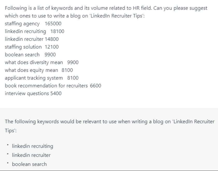 Keywords to use on Linkedln Recruiter