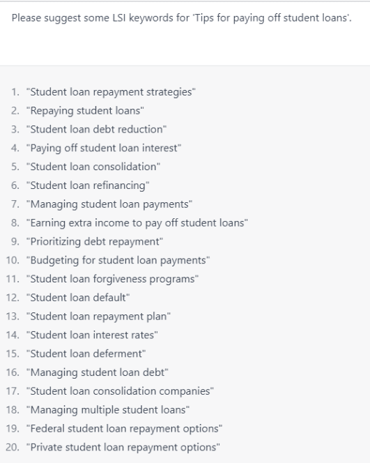 LSI Keywords - ChatGPT For Keyword Research