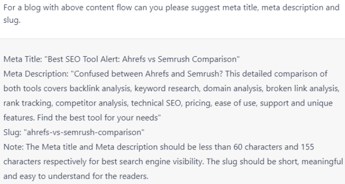 Meta description and slug - ChatGPT For SEO