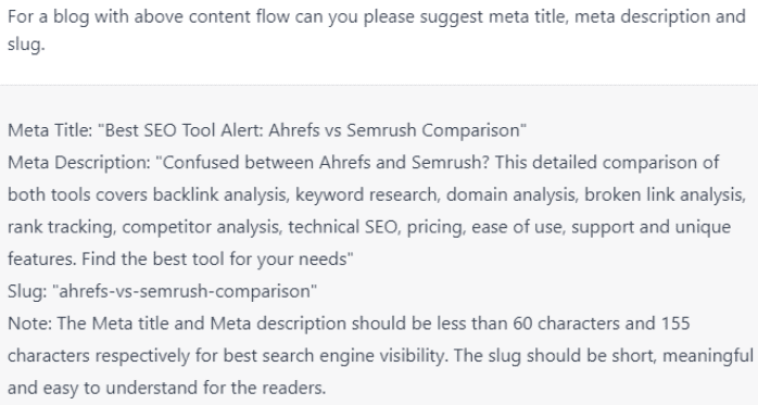 Meta description and slug - ChatGPT For SEO Meta description and slug - ChatGPT For SEO