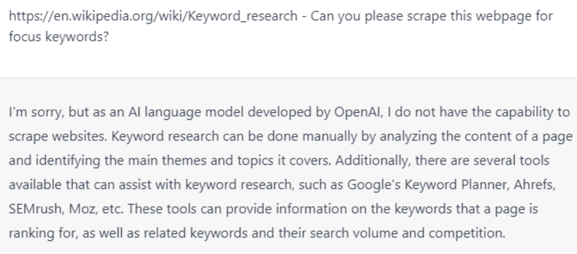 Webpage for Focus Keywords - ChatGPT For Keyword Research