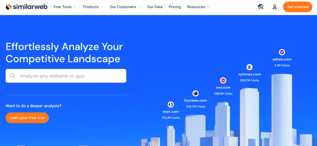SimilarWeb homepage-  Best Content Analysis Tools