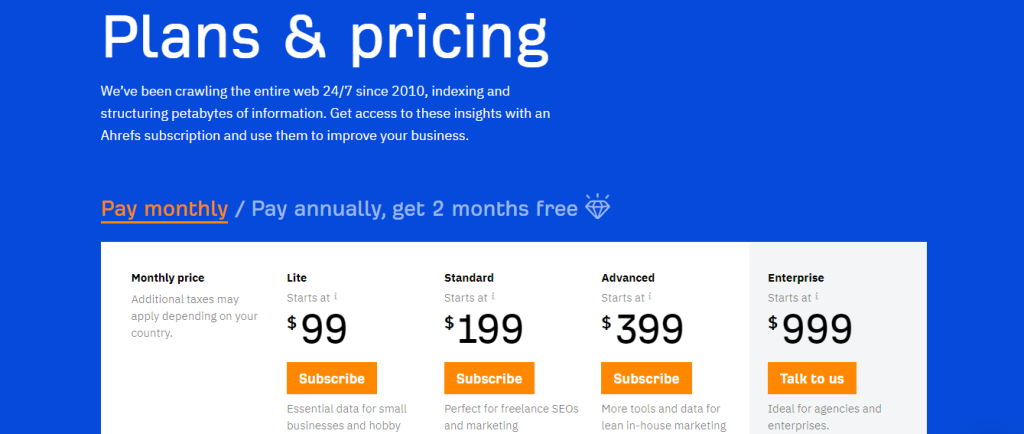 Ahrefs pricing and plans
