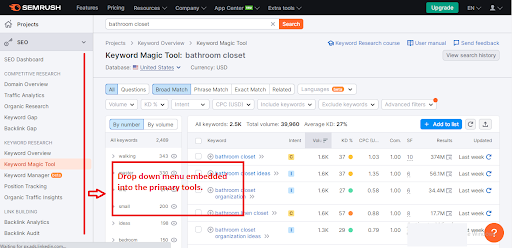 Semrush's user interface and ease of use