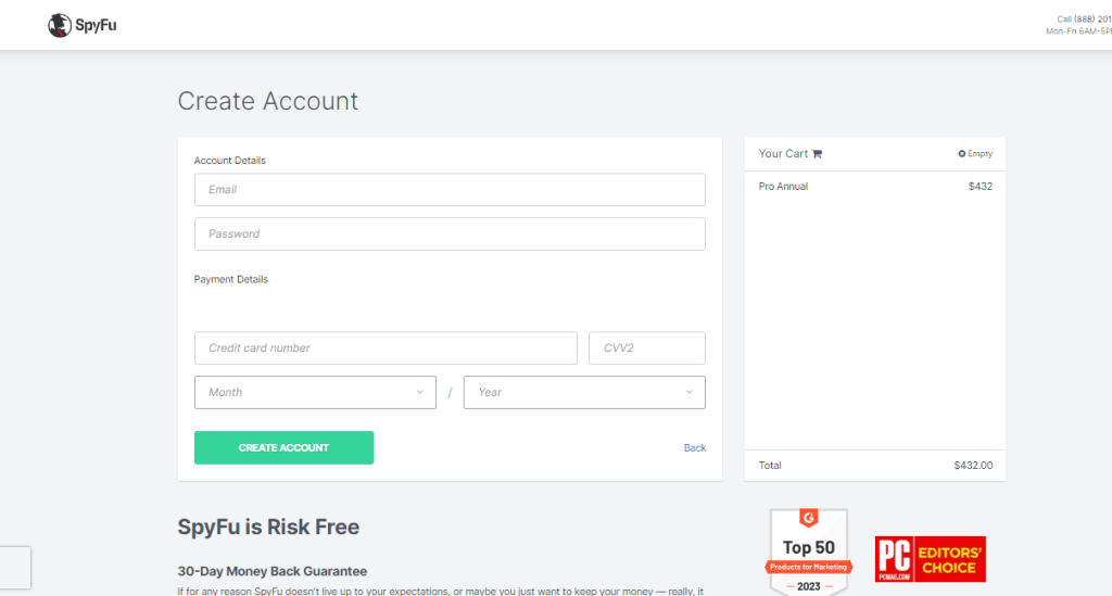 SpyFu create an account SpyFu create an account