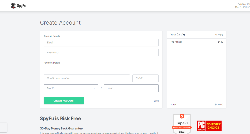 SpyFu create an account