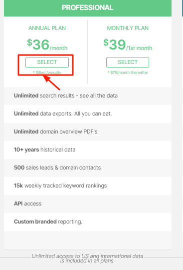  SpyFu’s pricing page