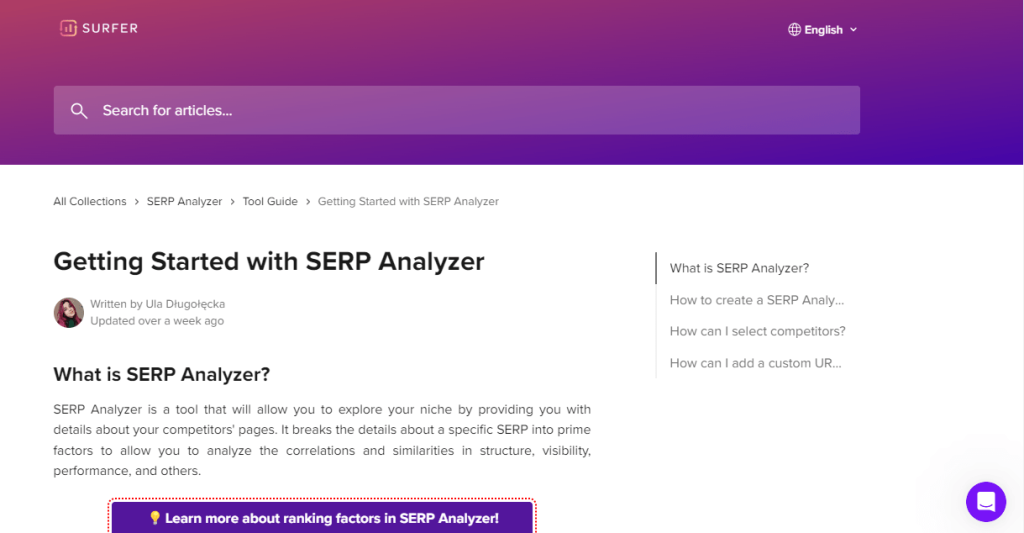 SERP Analyzer - The Core Of Surfer SEO