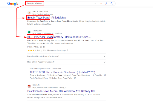 Searches for best pizza in town- Optimizing Content For SEO
