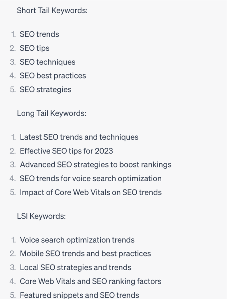 Find short tail, long tail, and LSI keywords