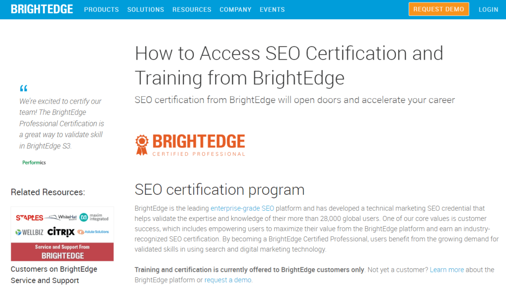 BrightEdge SEO Certification Program