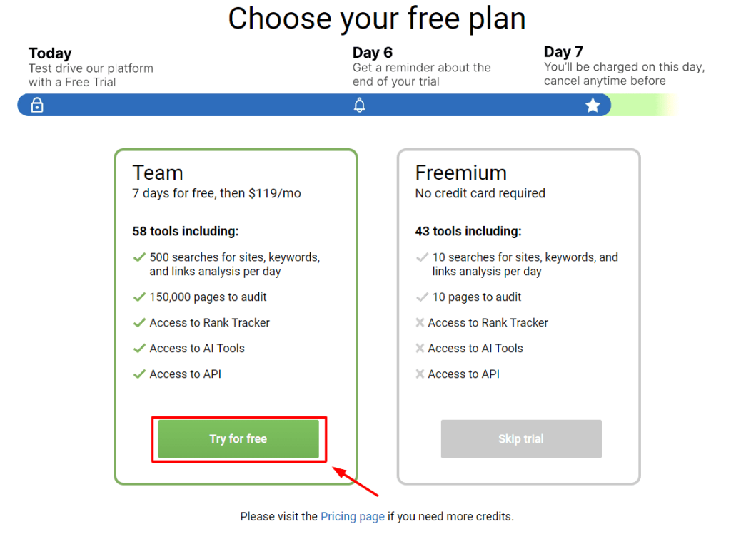 Choose Serpstat pricing option 