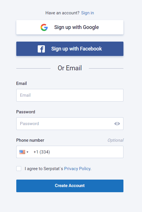 Create an Account on Serpstat Create an Account on Serpstat