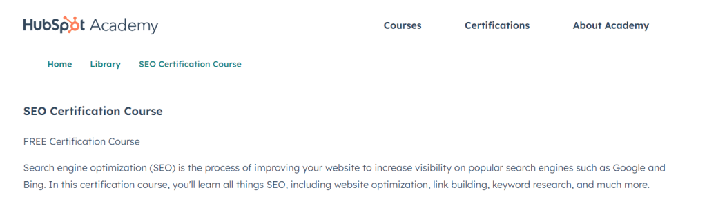 SEO Certification Course overview