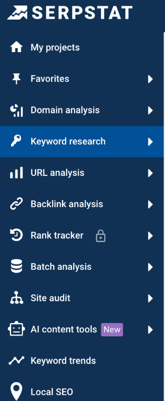 Serpstat user interface Serpstat user interface