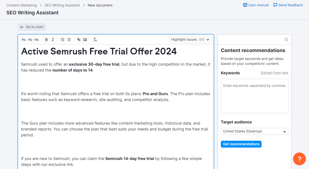 Semrush SEO Writing Assistant